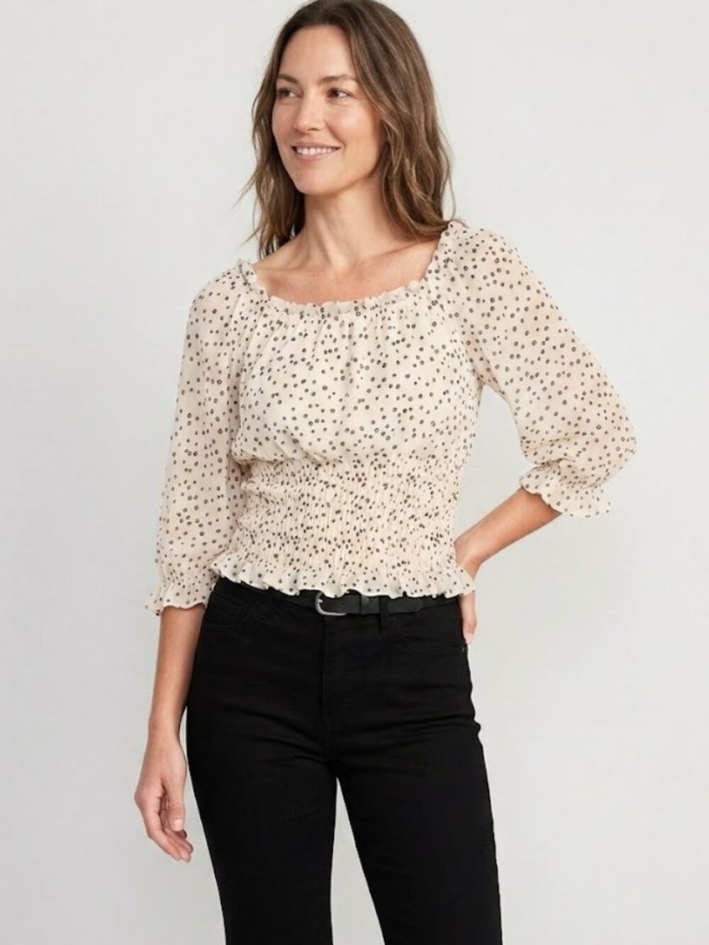 Anthropologie Lucia Smocked Cropped Pullover Top Size XS